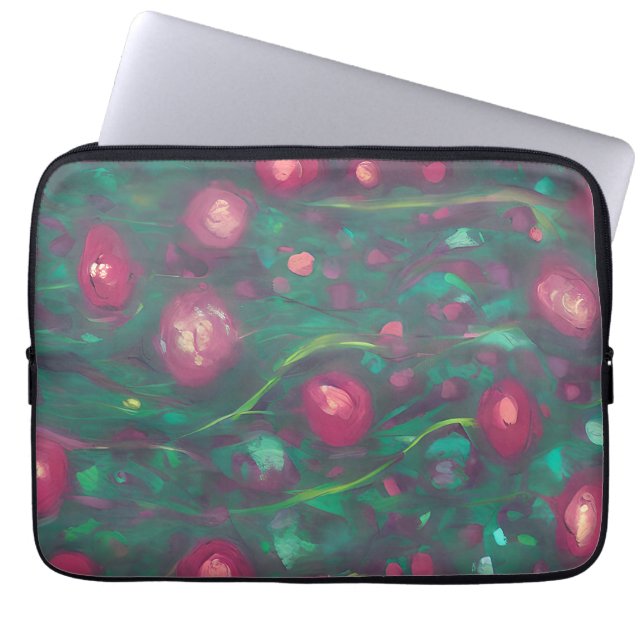 Abstrakta dämpade röda rosor laptop fodral (Framsidan)
