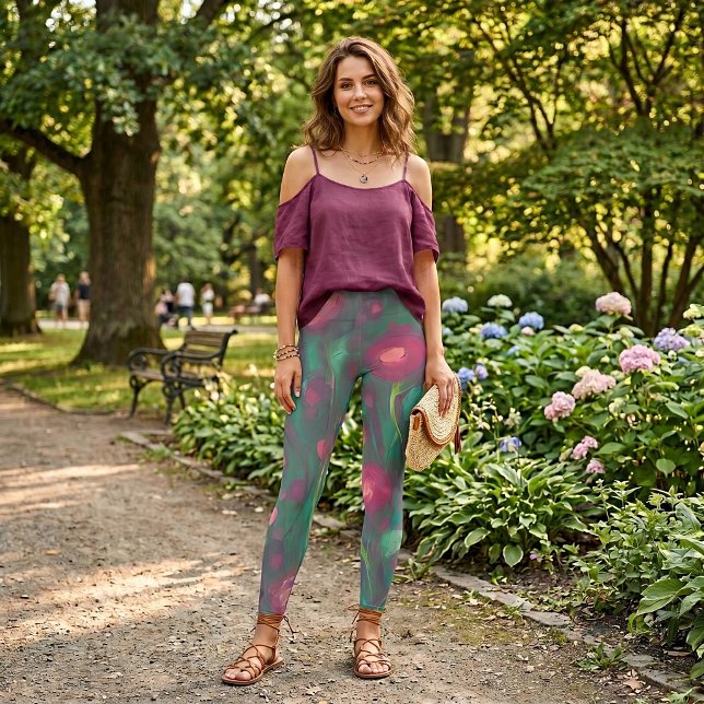 Abstrakta dämpade röda rosor  leggings (Skapare uppladdad)