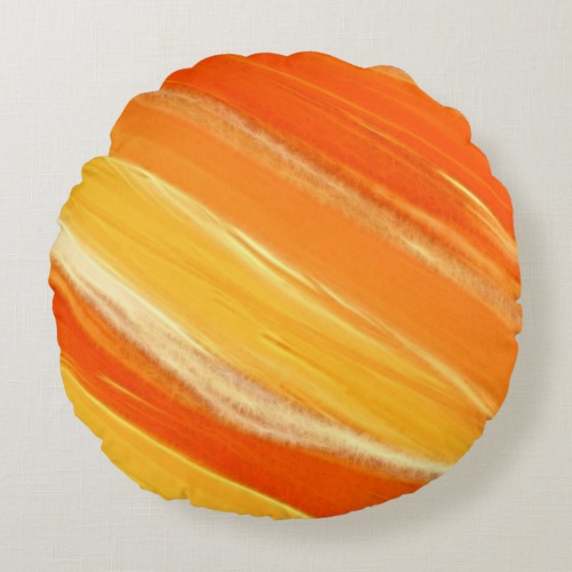 Abstrakta diagonala orange och gula ränder rund kudde (Framsidan)