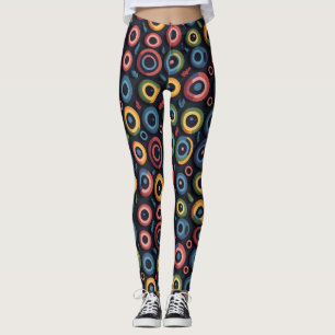 Abstrakta Färgglada Cirklar Kusliga Halloween Ögon Leggings