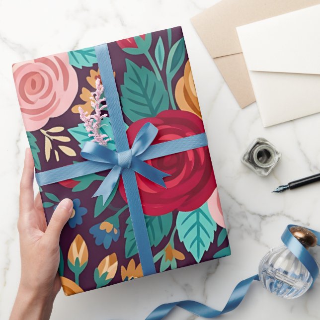 Abstrakta färgglada rosor fjärilspapper presentpapper (Gifting)