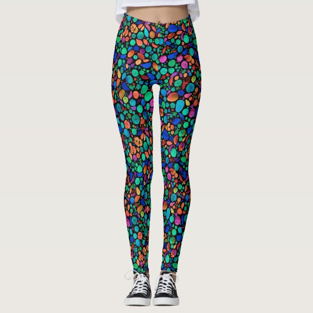 Abstrakta Färgrika Havsstenar Prickiga Vattenfärg Leggings (Framsida)