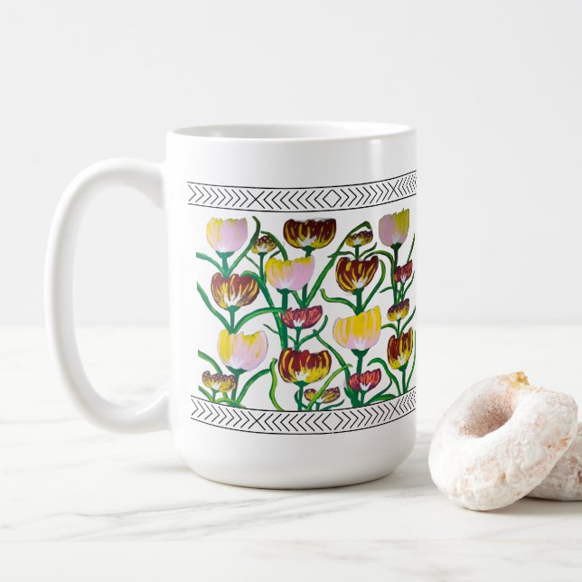 Abstrakta Flerfärgade Tulpaner Kaffemugg (Med munk)