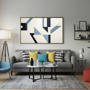 Abstrakta fragment minimalistisk blå och svart canvastryck