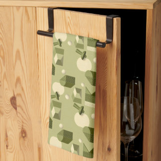 abstrakta geometriska former i gröna nyanser kökshandduk