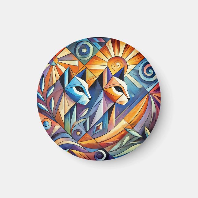 Abstrakta geometriska katter med livfulla färger magnet (Framsidan)