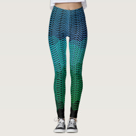 Abstrakta geometriska linjer gradient blå på svart leggings