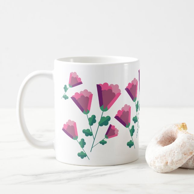Abstrakta Geometriska Rosa Blommor Kaffemugg (Med munk)