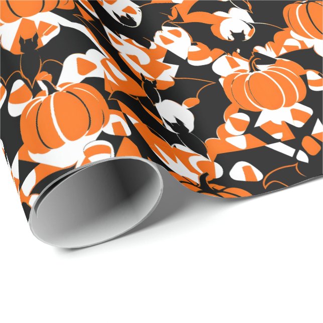 Abstrakta Halloween-pumpor och fladdermöss Presentpapper (Rullad Hörn)