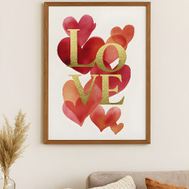 Abstrakta hjärtan och guld KÄRLEK Typografi Konst Poster