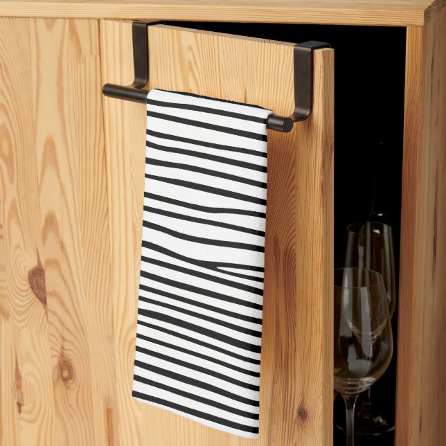 Abstrakta horisontella linjer_svart kökshandduk (Thirds Fold)