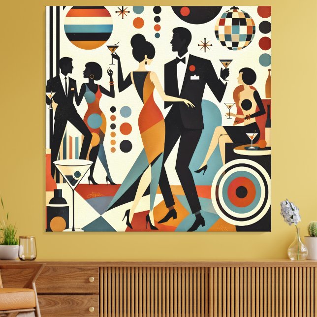 Abstrakta Jazzy Martinis och Dansande Cocktailpart Canvastryck (Insitu (Vardagsrum))