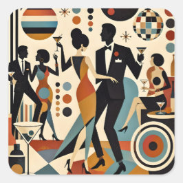 Abstrakta Jazzy Martinis och Dansande Cocktailpart Fyrkantigt Klistermärke