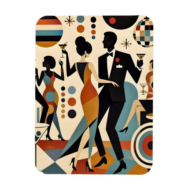 Abstrakta Jazzy Martinis och Dansande Cocktailpart Magnet (Vertikal)