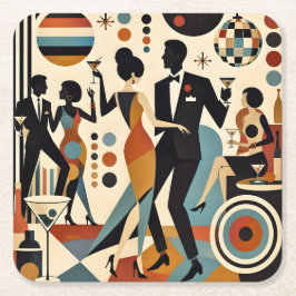 Abstrakta Jazzy Martinis och Dansande Cocktailpart Underlägg Papper Kvadrat
