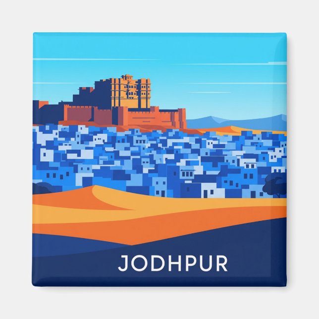 Abstrakta Jodhpur Indien Blå hus Magnet (Framsidan)