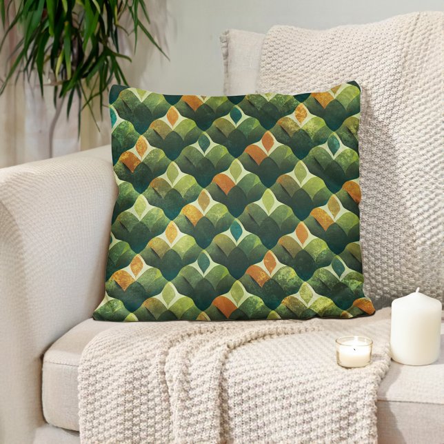 Abstrakta jordtoner Grön Brun  Kudde (Abstract green and orange decorator pillow)