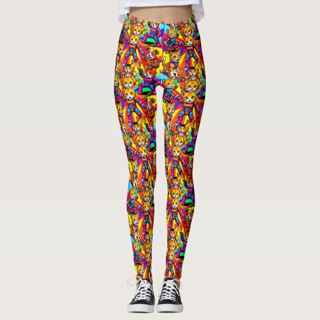 Abstrakta Kattungar Valpar Leggings (Framsida)