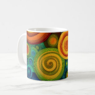Abstrakta koncentriska cirklar i levande multicolo kaffemugg