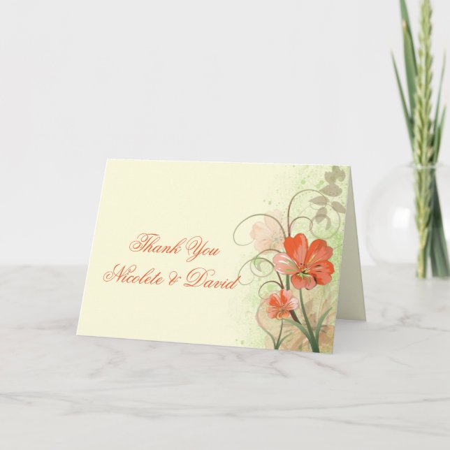 Abstrakta korall kalkblommor virvlar Tack Kort (Framsida)