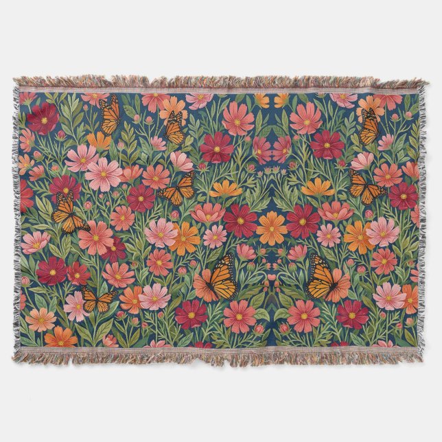 Abstrakta Kosmosblommor Orange Fjäril Filtar (Framsidan)