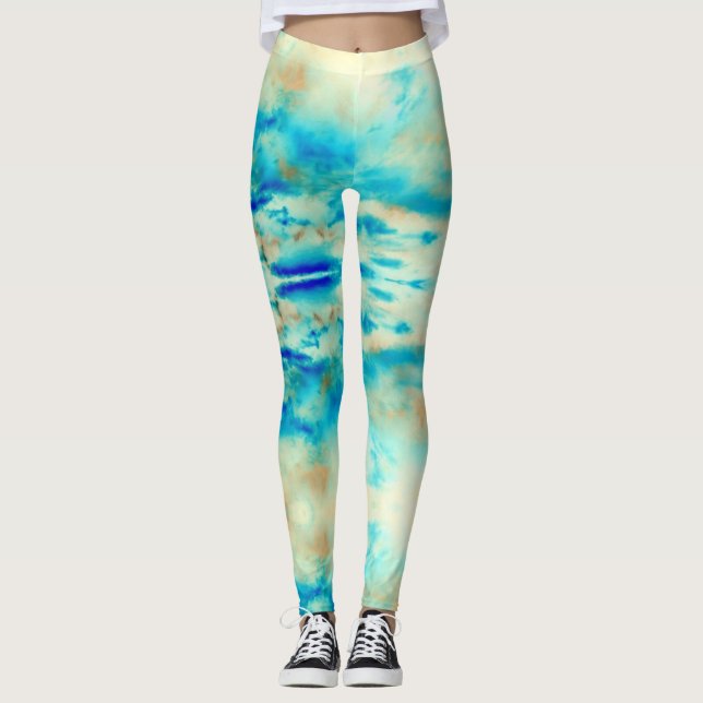 Abstrakta kräm blå turkos moln leggings (Framsida)