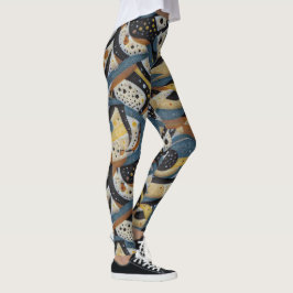 Abstrakta krulliga linjer, prickar och sicksackmön leggings