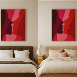 Abstrakta kyssande siluetter i rött och magenta poster