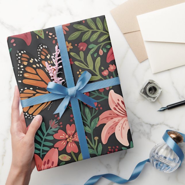 Abstrakta liljor Monarkfjäril inslagspapper Presentpapper (Gifting)