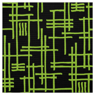 Abstrakta linjer 120923 - Martian Green på svart Tyg