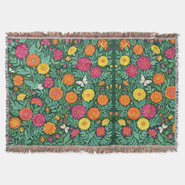 Abstrakta Marigold Fjärilar Trädgårdsfiltar Filt (Framsidan)