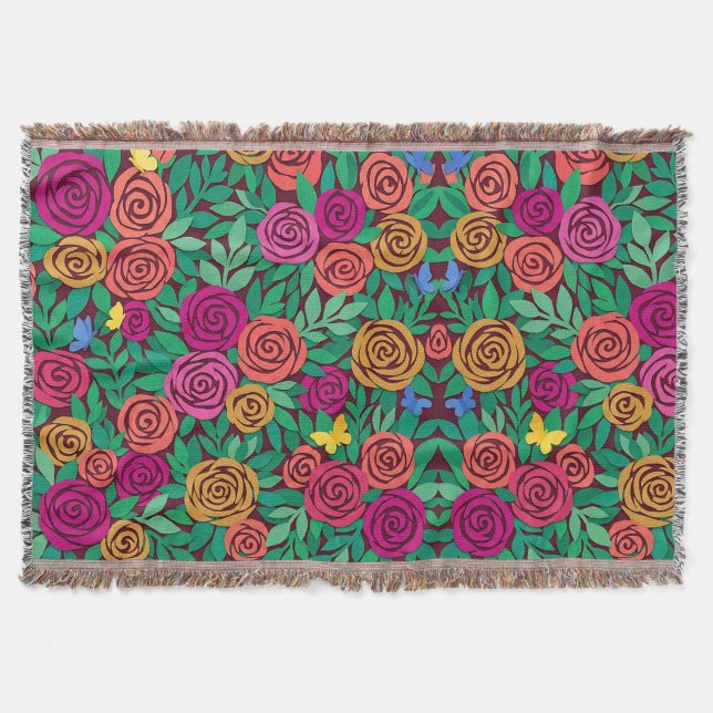 Abstrakta Matisse Rosor Fjärilar Filtar (Framsidan)