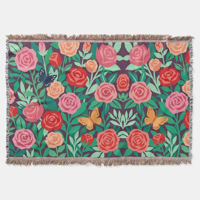 Abstrakta Matisse Rosor Fjärilar Filtar (Framsidan)
