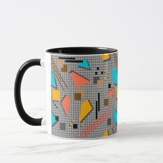 Abstrakta Memphis geometriska former lappar retro Mugg (Vänster)