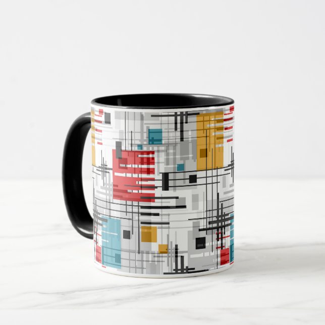 Abstrakta moderna geometriska former randiga linje mugg (Framsida vänster)