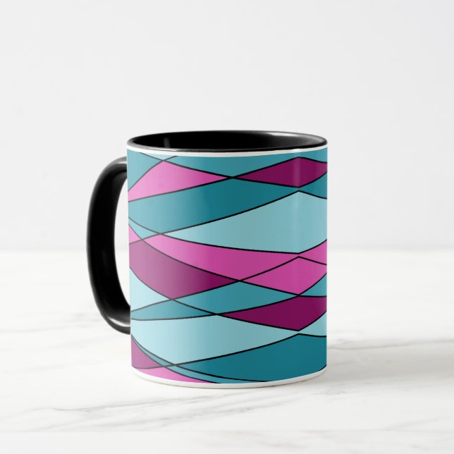 Abstrakta moderna geometriska former trianglar ros mugg (Framsida vänster)