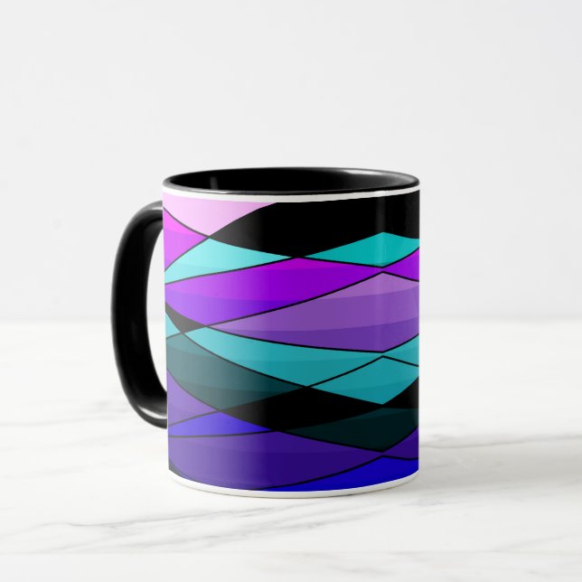 Abstrakta moderna geometriska former trianglar ros mugg (Framsida vänster)
