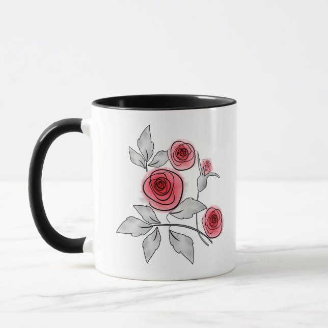Abstrakta moderna rosor blommor röda grå blommor v mugg (Vänster)
