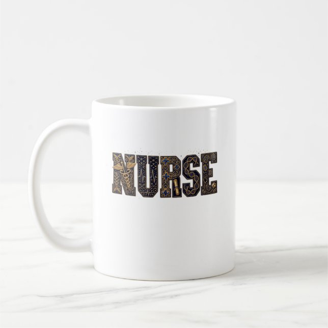Abstrakta mönster i fet 'SJUKSKÖTERSKA' typografi Kaffemugg (Vänster)