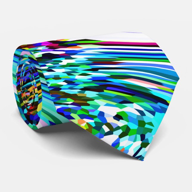 Abstrakta Mönster Teal Blå Färgrik Ljus Trendig Slips (Rullad)