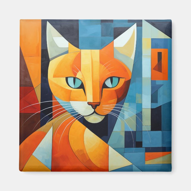 Abstrakta Morrhår: Orange Katt Magnet (Framsidan)