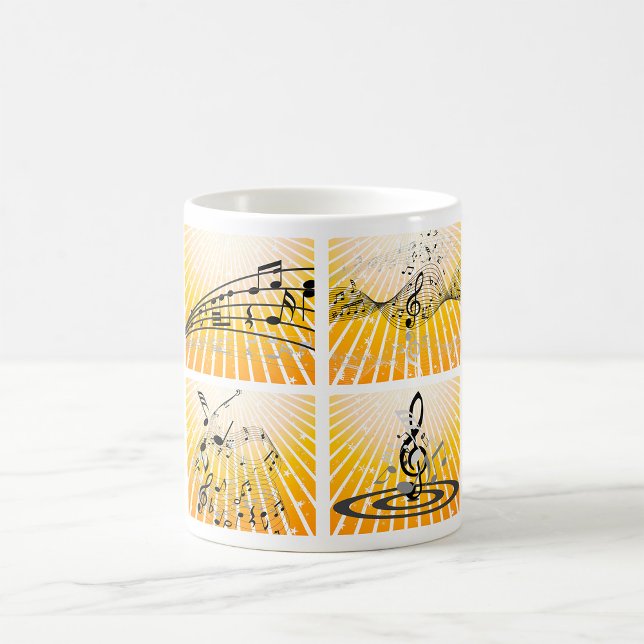 Abstrakta musiknoter exploderar kaffemugg (Skapare uppladdad)
