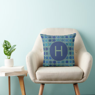 Abstrakta nyanser av blå cirkelmönster monogram kudde