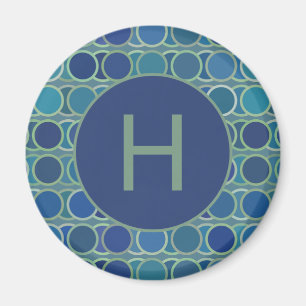 Abstrakta nyanser av blå cirkelmönster monogram magnet