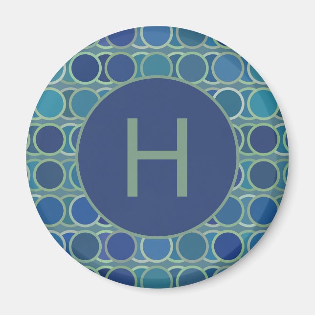 Abstrakta nyanser av blå cirkelmönster monogram magnet (Framsidan)