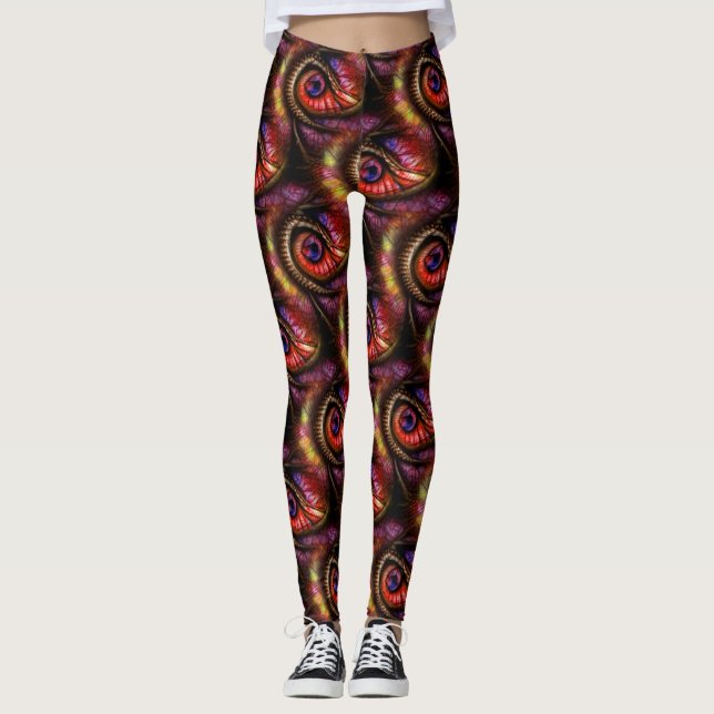 Abstrakta ögon i röda och purpurfärger leggings (Framsida)