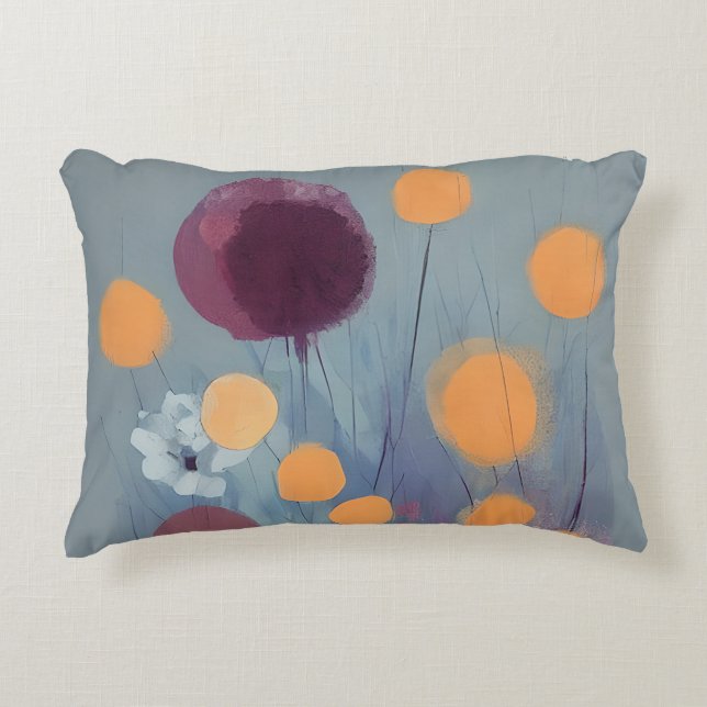 Abstrakta orange och rosa blommor prydnadskudde (Framsidan)