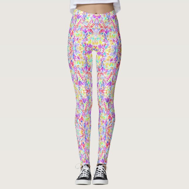 Abstrakta pastellfärgade blommor leggings (Framsida)