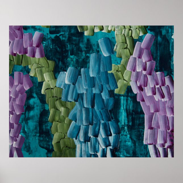 Abstrakta penseldrag i blå, grön och lila poster (Framsidan)