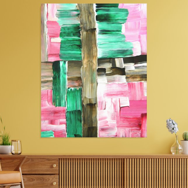 Abstrakta penseldrag i grönt, rosa och brunt canvastryck (Insitu (Vardagsrum))